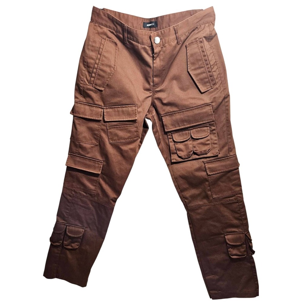 Fashion Nova Men Brown Multi Pocket Cargo‎ Pants Mens 32 Tactical Utility Twill